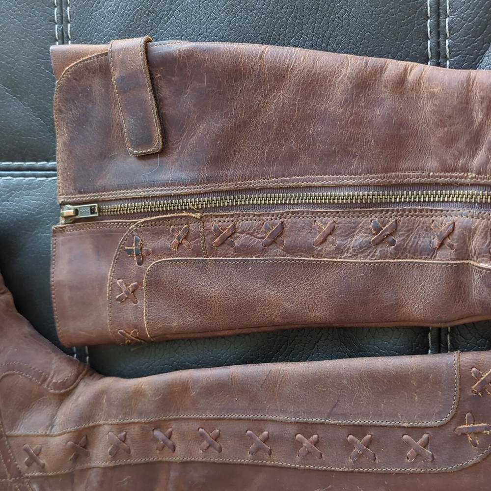 Born Womens Albi Tall High Calf Rustic Brown Leather Side Zipper Boot Size 6.5 - Picture 8 of 12